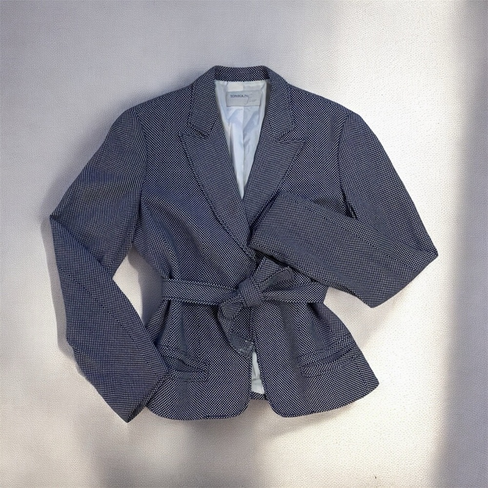 Tombolini Fleur Runway Navy light wool premium fabric belted blazer Italy